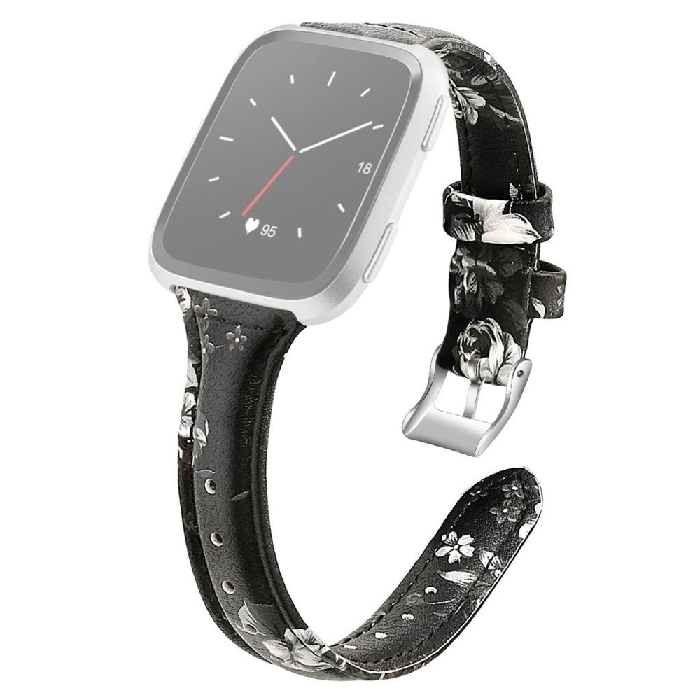 Wewoo - Bracelet pour montre connectée Fitbit Versa 2 Smartwatch en cuir véritableversion rétractable fleur grise - Bracelet connecté