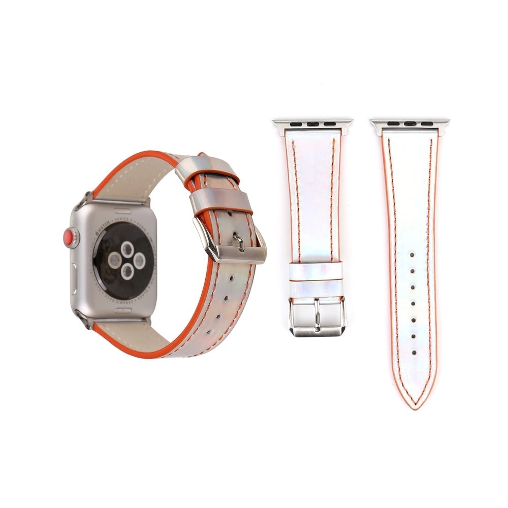 Wewoo - Bande de montre-bracelet en cuir véritable de la série Fashion Laser pour Apple Watch 3 & 2 & 1 42mm Orange - Accessoires Apple Watch
