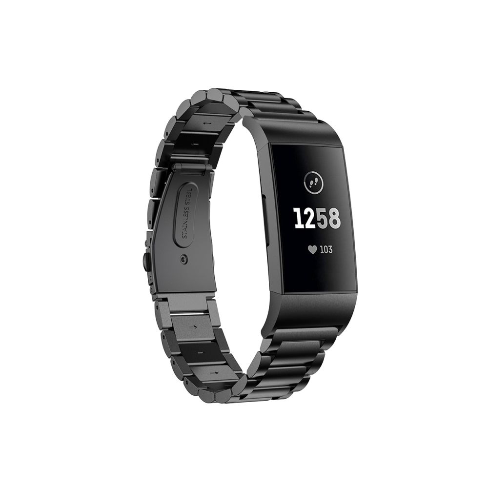 Wewoo - Trois perles boucle slingshot solide bracelet en acier inoxydable de montre pour Fitbit charge 3 (noir) - Bracelet connecté