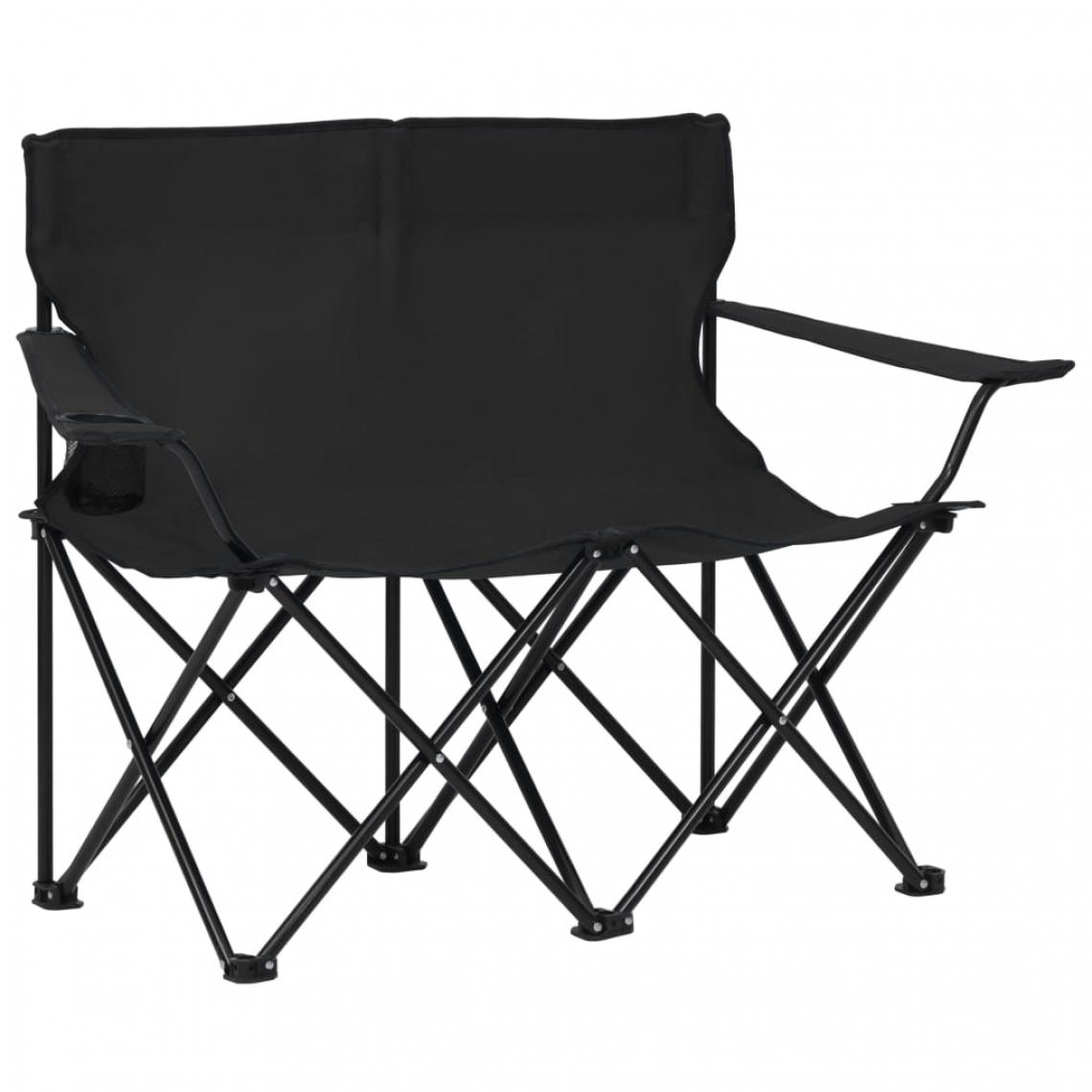 Vidaxl - vidaXL Chaise de camping pliable à 2 places Acier et tissu Noir - Accessoires Mobilité électrique