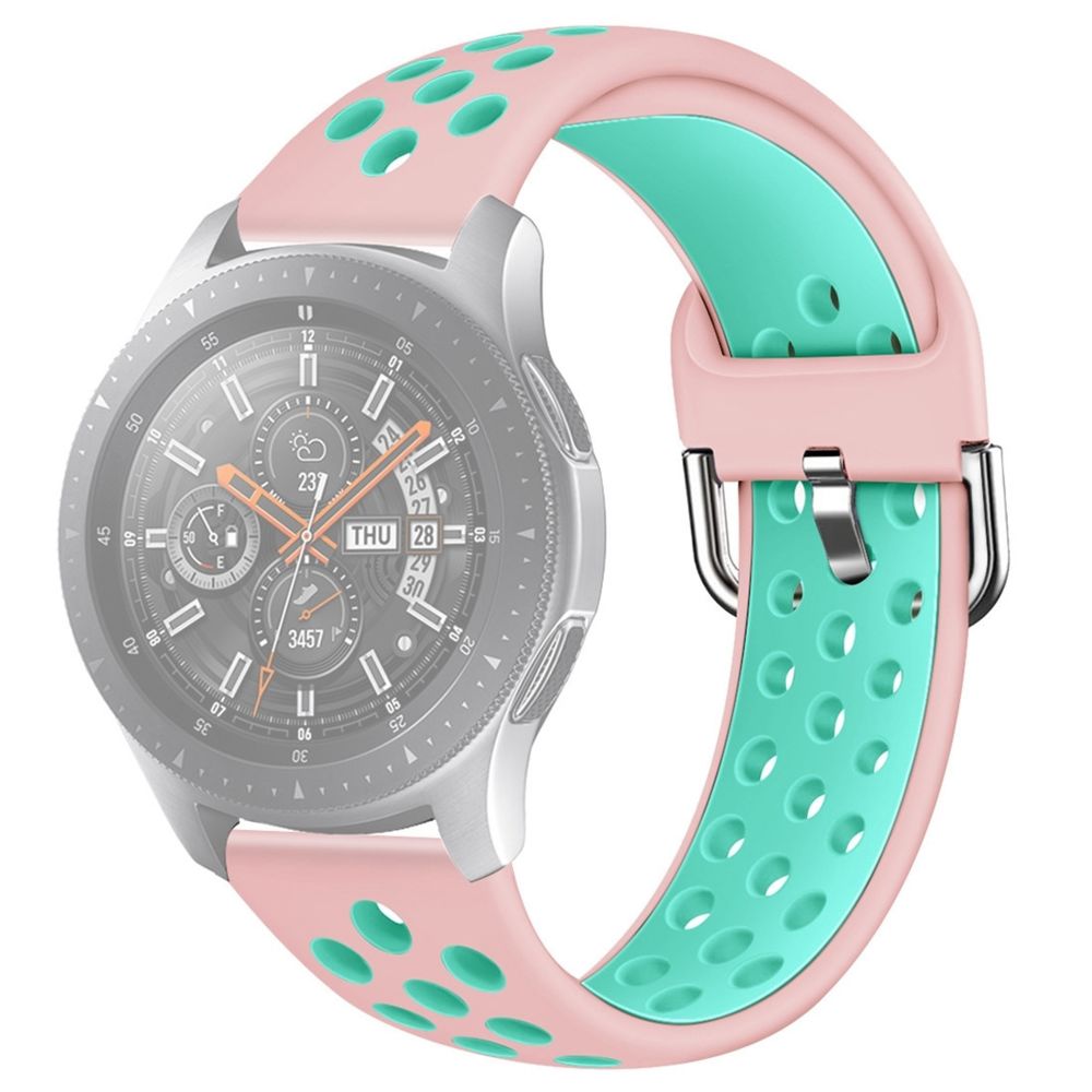 Wewoo - Bracelet pour montre connectée Galaxy Watch 46 / S3 / Huawei GT 1/2 22mm de en silicone couleur doubletaille L vert rose - Bracelet connecté