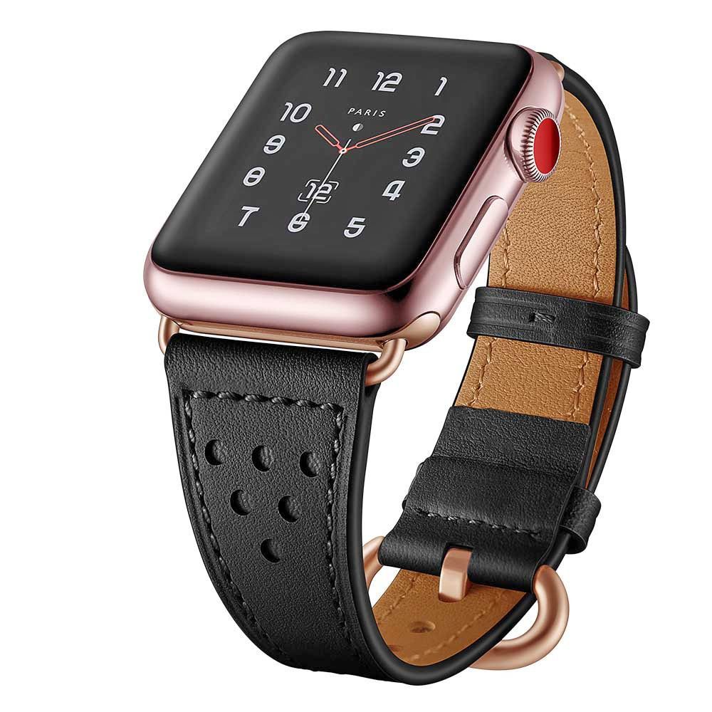 Izen - Bracelet En Cuir Véritable Pour Apple Watch Pour Modèle 42Mm 44Mm_Noir - Accessoires Apple Watch