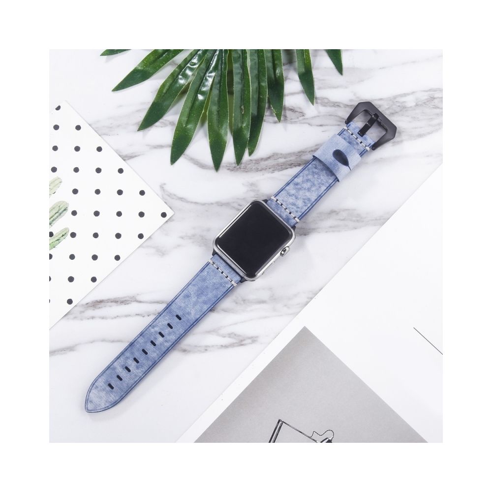 Wewoo - Bracelet en cuir pleine fleur de cire de brume blanche pour Apple Watch série 4 40 mm et série 3 et 2 et 1 38 mm bleu - Accessoires Apple Watch