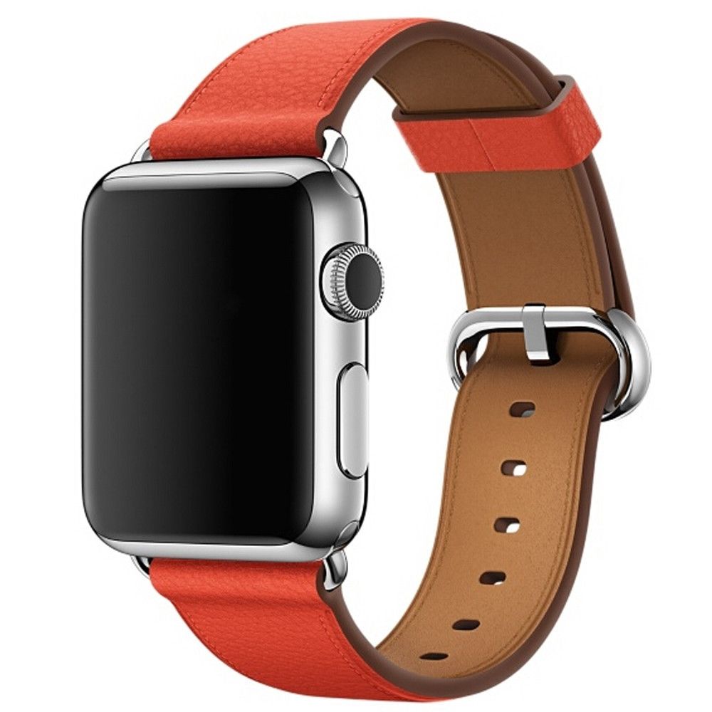 Wewoo - Bracelet en cuir avec bouton de montre classique pour Apple Watch séries 3 et 2 & 1 38 mm Orange - Accessoires montres connectées