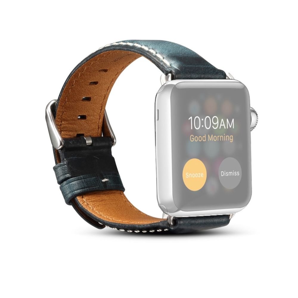 Wewoo - Denior Oil Wax Retro Watch Bracelet en cuir pour Apple Series 5 & 4 40mm / 3 & 2 & 1 38mm bleu foncé - Accessoires Apple Watch