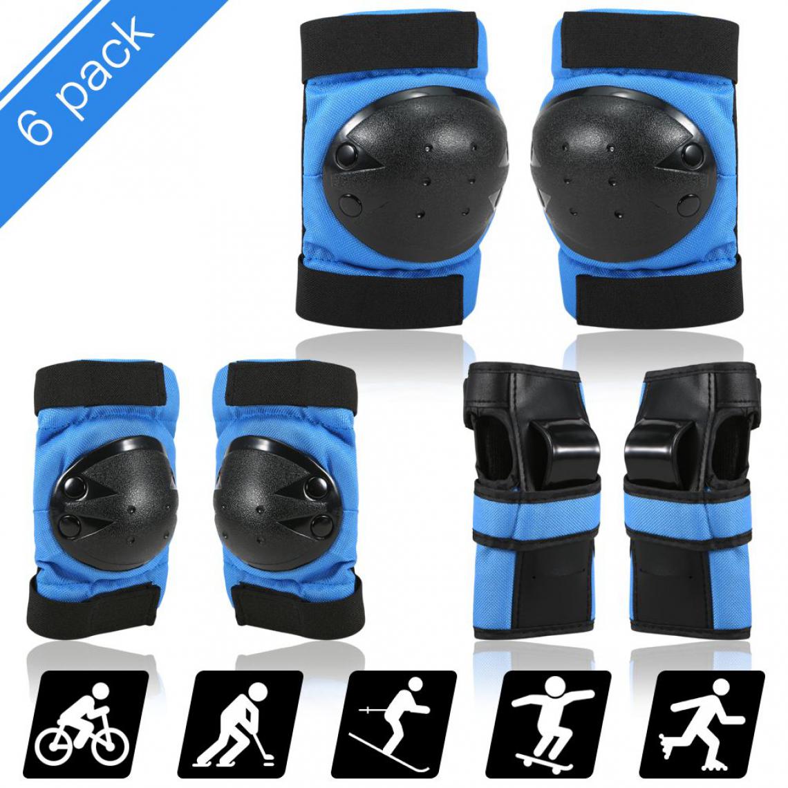 Generic - 6 Pièces Kit Protection de sport  avec, Genouillères, coudières et protège-poignets pour enfant et adulte , taille  S- Bleu  - Vélo électrique