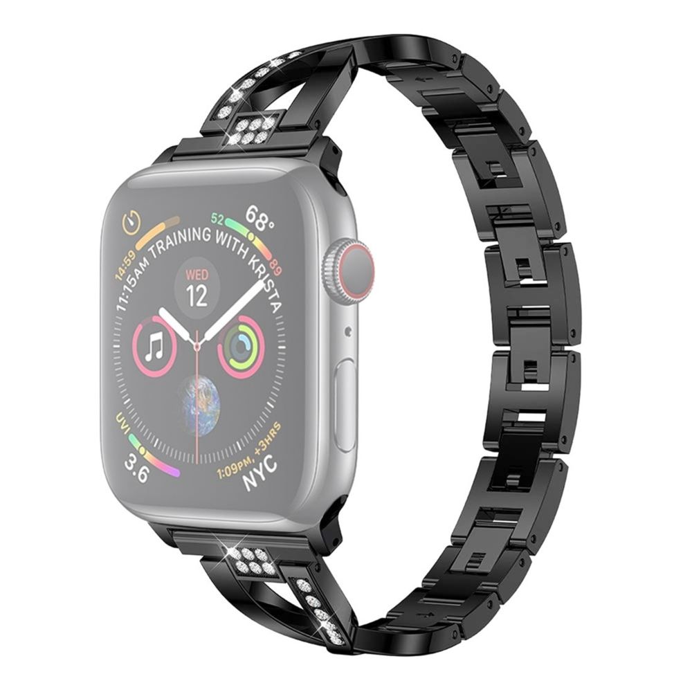Wewoo - Bracelet de montre en acier inoxydable coloré avec diamants pour Apple Watch séries 5 et 4 44 mm / 3 et 2 et 1 42 mm Noir - Accessoires montres connectées