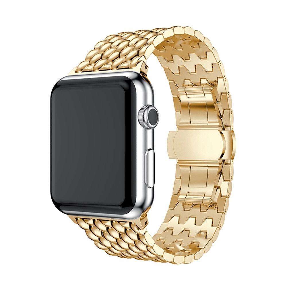 Wewoo - Bracelet montre en acier inoxydable massif Dragon Grain pour Apple Watch séries 3 et 2 et 1 42 mm or - Accessoires Apple Watch