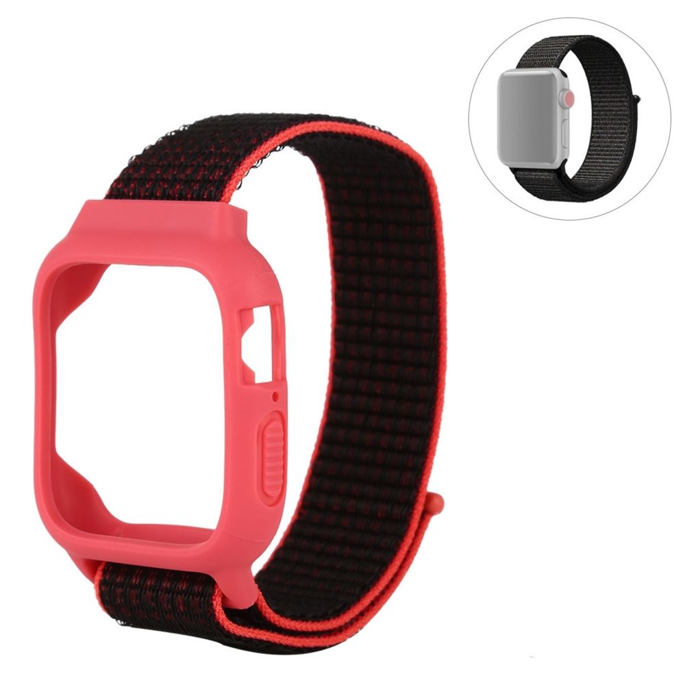 Wewoo - Pour Apple Watch Series 5 et 4 44 mm / 3 et 2 et 1 bracelet en nylon de 42 mm avec crochet et attache à boucle noir rouge - Accessoires Apple Watch