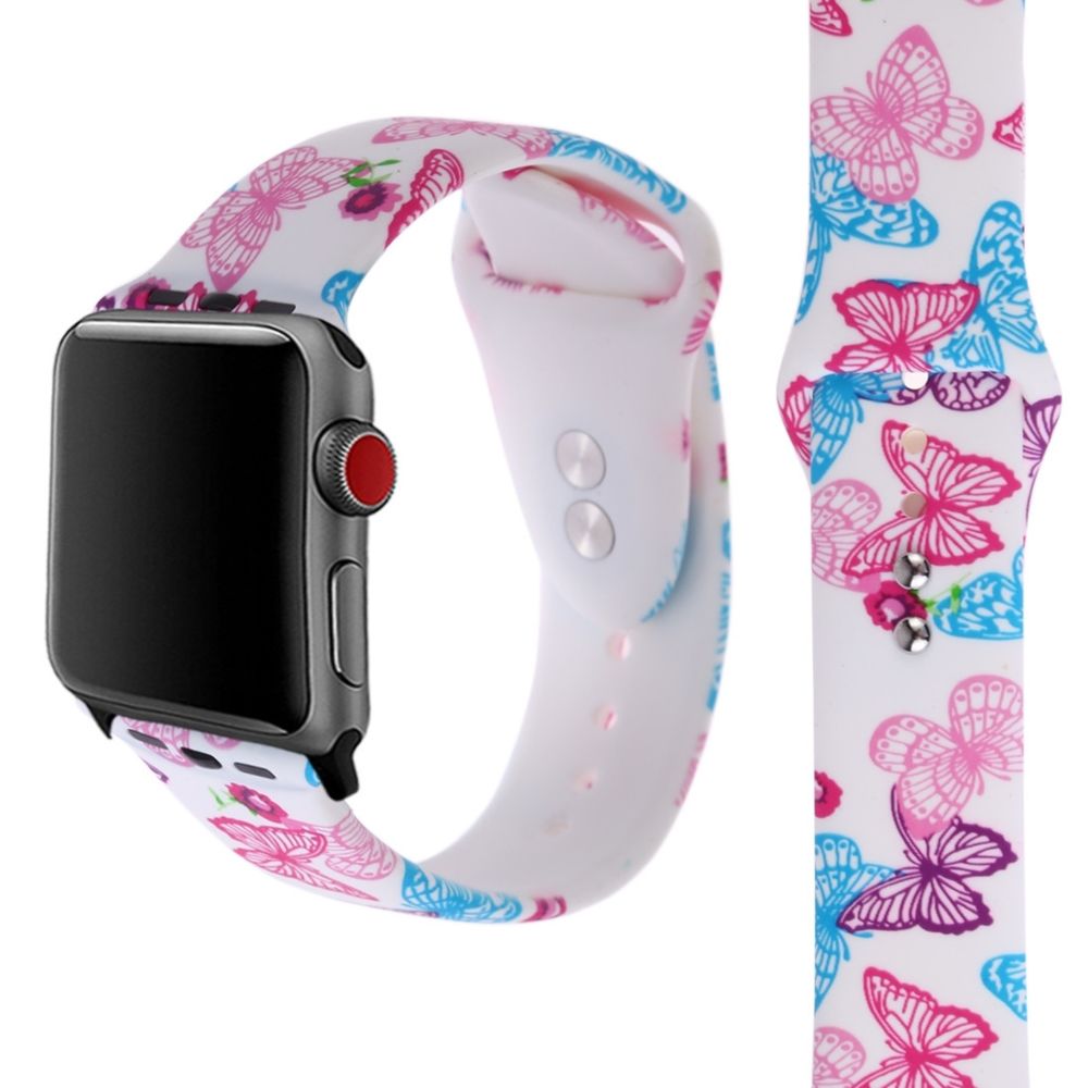 Wewoo - Courroie d'impression en silicone pour Apple Watch séries 5 et 4 40 mm motif papillon rose - Accessoires montres connectées