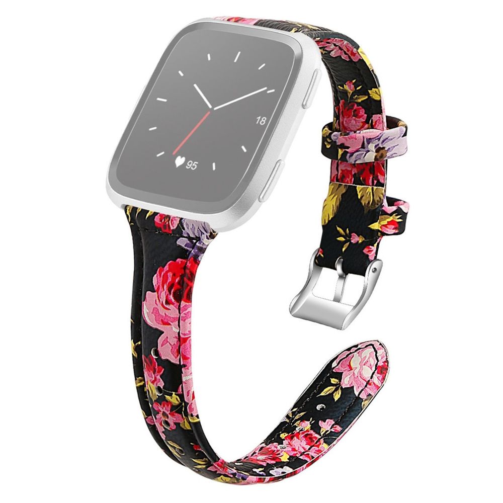 Wewoo - Bracelet pour montre connectée Fitbit Versa 2 Smartwatch en cuir véritableversion rétractable fleur rose - Bracelet connecté