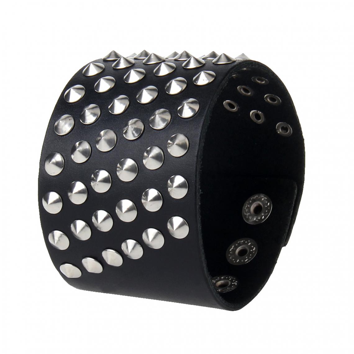 marque generique - bracelet unisexe en métal punk rock large bracelet en cuir manchette noir - Bracelet connecté