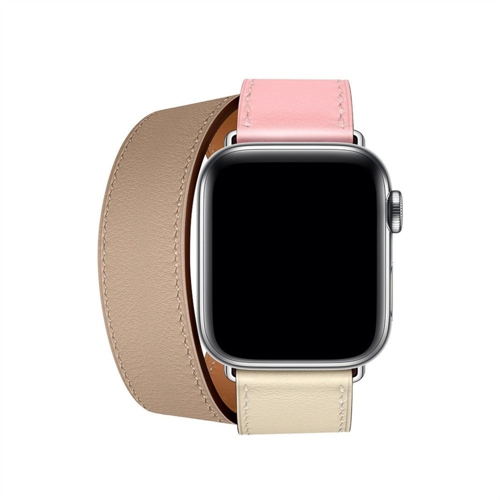 Wewoo - Bracelet en cuir bicolore à boucle de poignet pour Apple Watch séries 3 et 2 et 1 de 38 mmcerise rose + blanc + céramique argile - Accessoires montres connectées