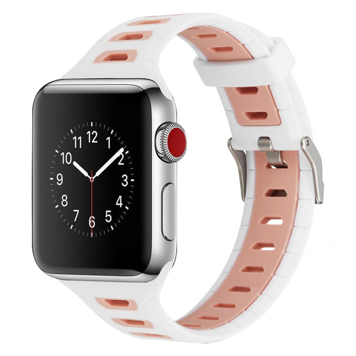 Avizar - Bracelet Apple Watch 42 et 44 mm Sport ajustable en Silicone - Blanc et Rose - Accessoires Apple Watch