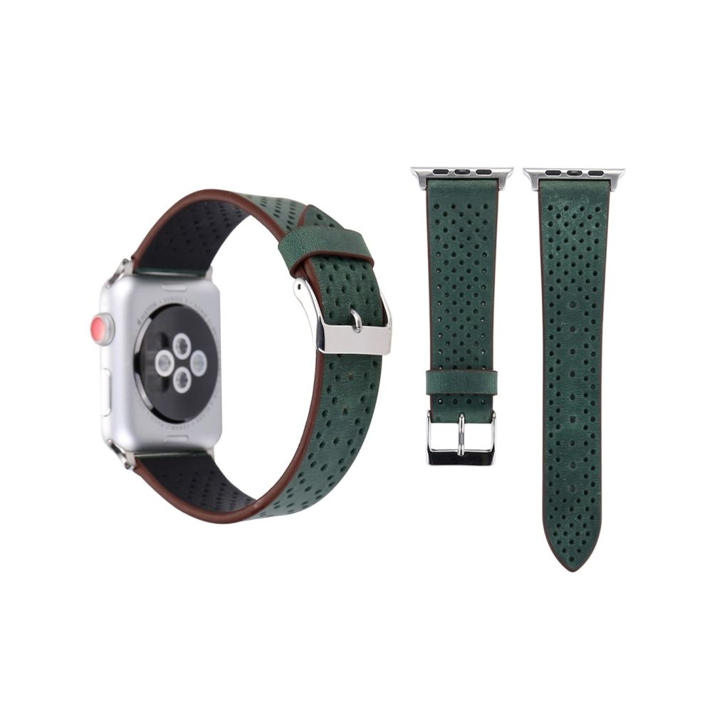 Wewoo - Bracelet vert pour Apple Watch Series 3 & 2 & 1 42mm simple mode en cuir véritable motif de trou - Accessoires Apple Watch