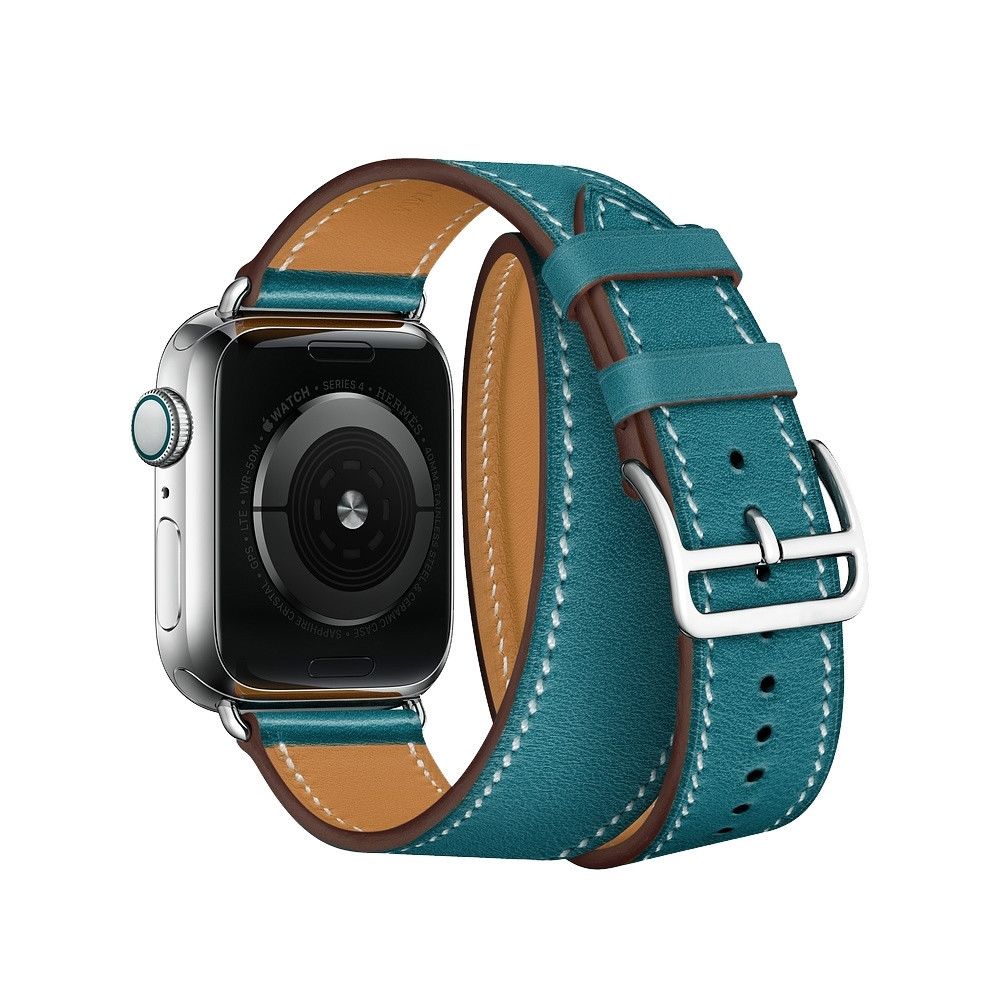 Wewoo - Bracelet pour double boucle en cuir universel 42 mm Apple Watch 3 générations 42 mm bleu - Accessoires Apple Watch