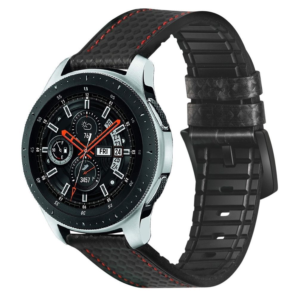 Wewoo - Bracelet pour montre connectée appliquer le cuir actif en fibre de carbonne Samsung Galaxy Watch 22mm avec la bande de sports de silicone noir + rouge - Bracelet connecté