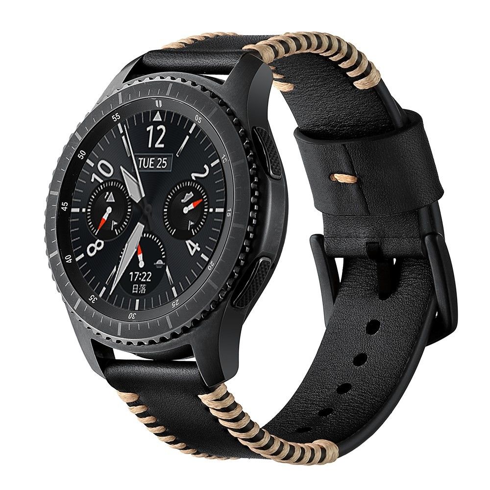marque generique - Bracelet en cuir véritable couche supérieure noir pour votre Samsung Gear S3 Classic/S3 Frontier - Accessoires bracelet connecté
