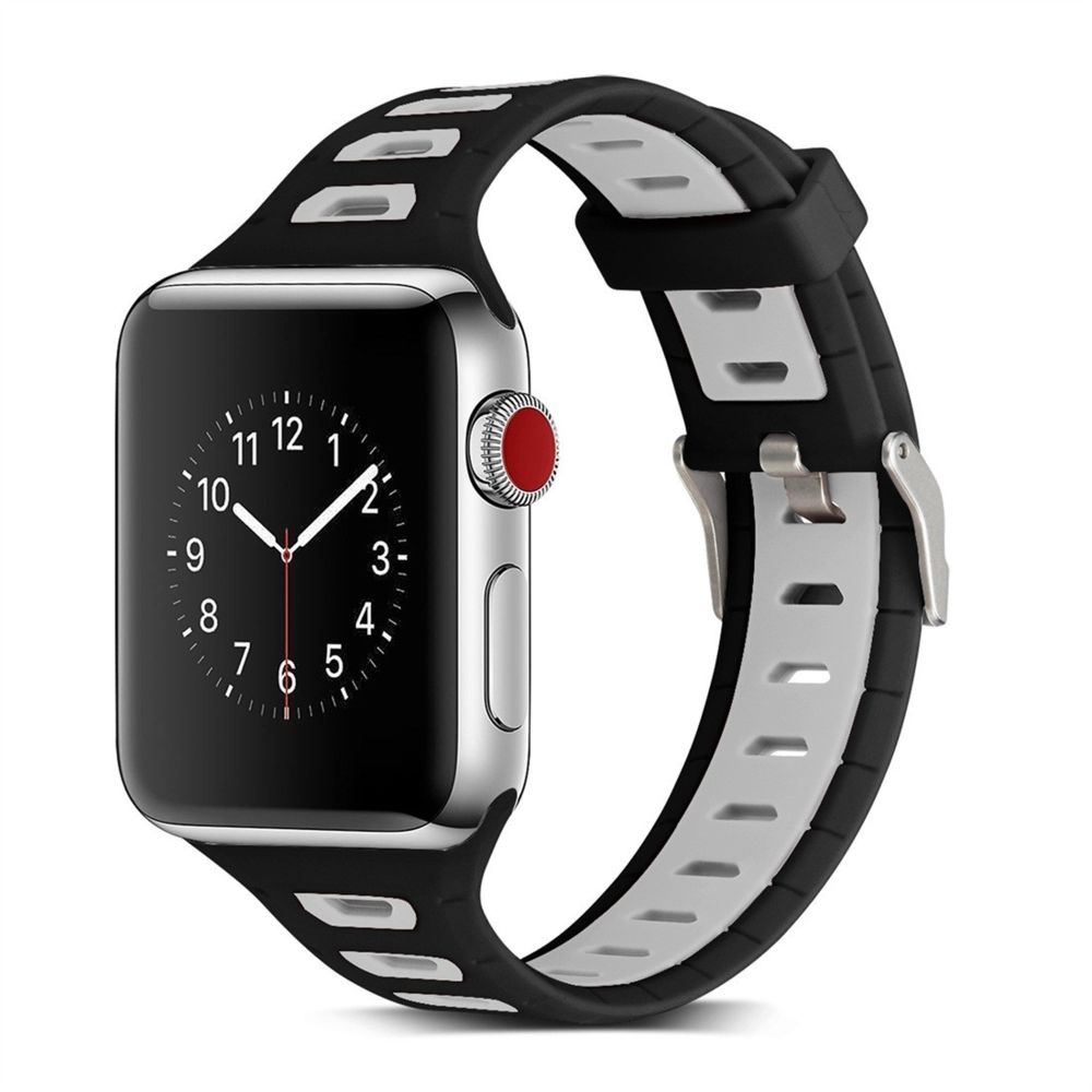 Wewoo - Bracelet de montre en silicone bicolore forme de T pour Apple Watch séries 3 et 2 & 1 38 mm Gris noir - Accessoires montres connectées
