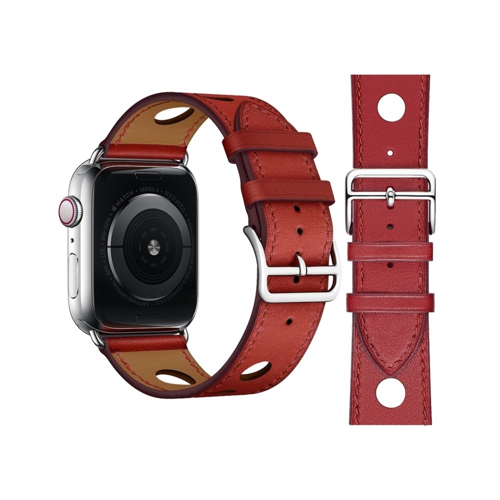 Wewoo - Bracelet à la mode en cuir véritable à trois trous avec cercle unique pour Apple Watch séries 3 et 2 et 1 42 mm rouge - Accessoires Apple Watch
