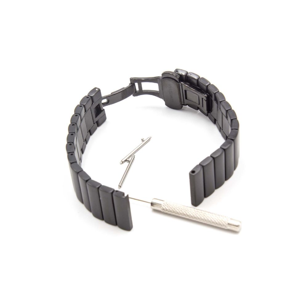 Vhbw - vhbw bracelet compatible avec Fossil Q Founder 2.0 montre connectée - 17,5cm acier inoxydable noir - Accessoires montres connectées