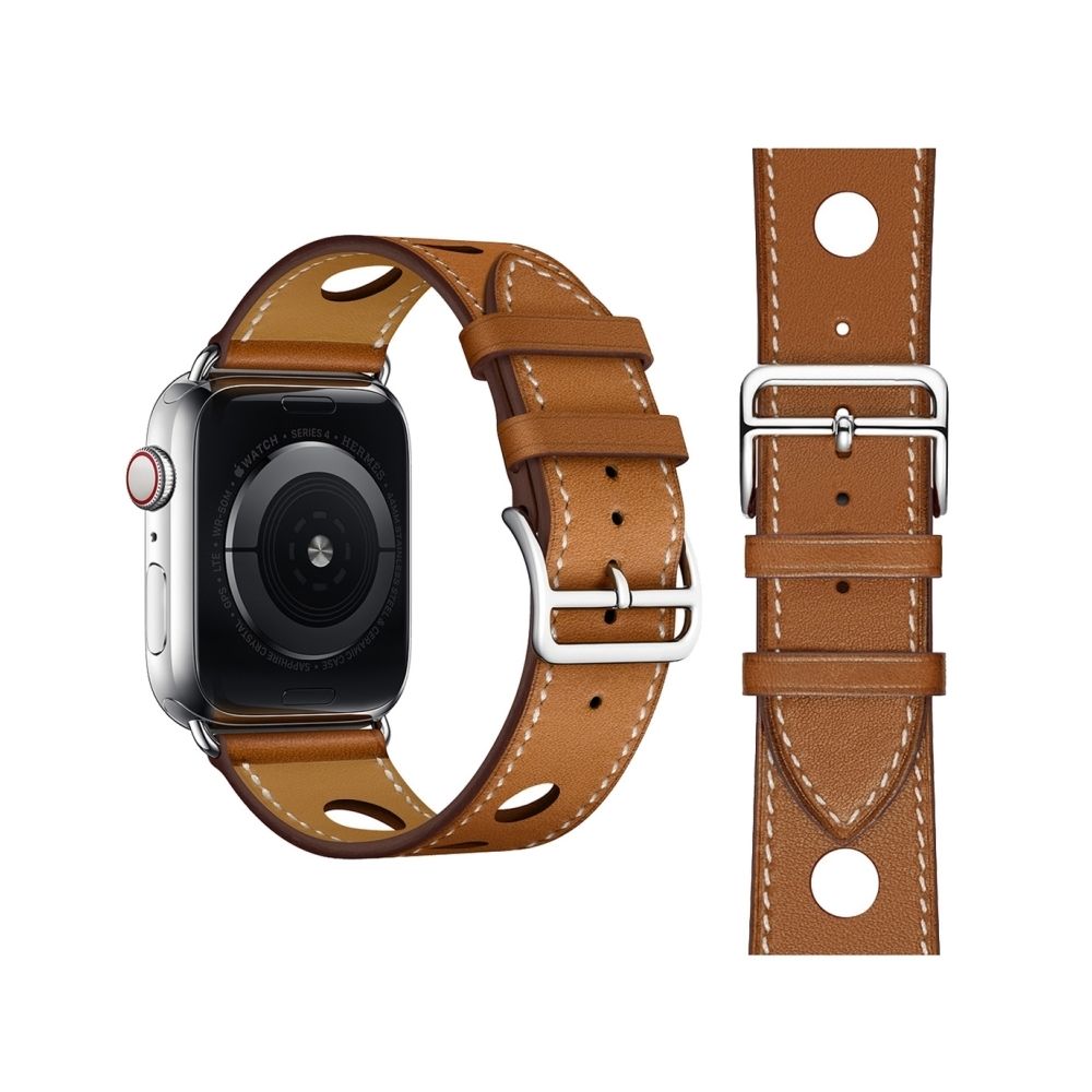 Wewoo - Bracelet à la mode en cuir véritable à trois trous avec cercle unique pour Apple Watch séries 3 et 2 et 1 38 mm Marron - Accessoires Apple Watch