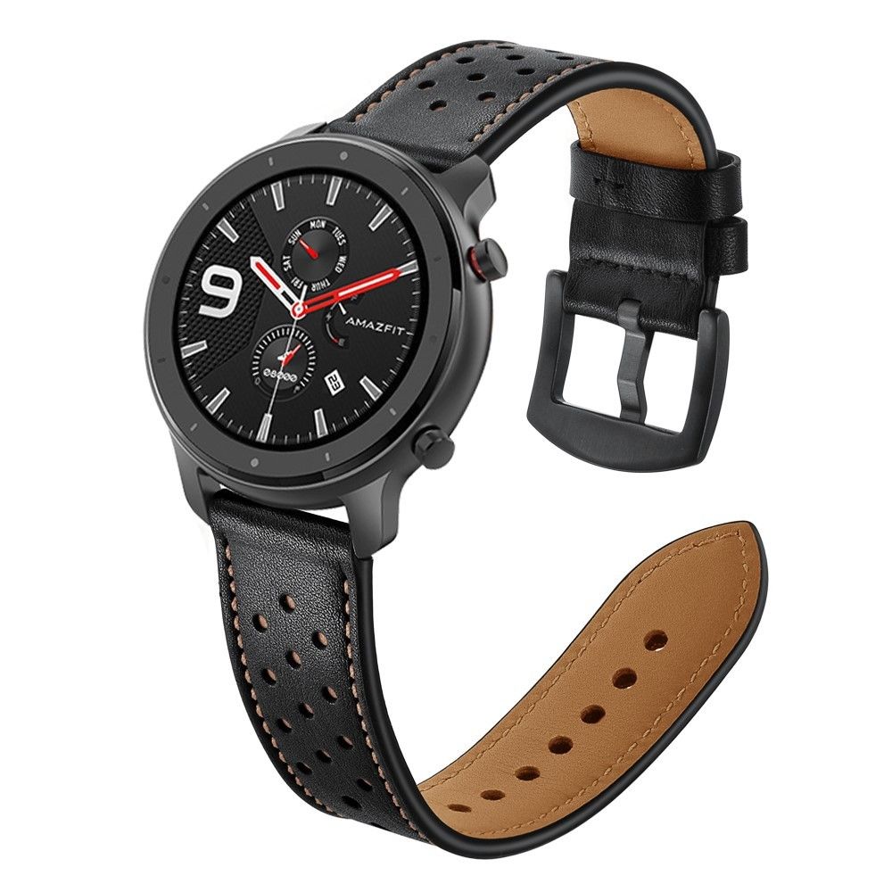 marque generique - Bracelet en cuir véritable décoration surpiqûre couche supérieure 47mm noir pour votre Huami GTR - Accessoires bracelet connecté