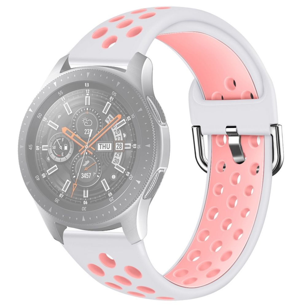 Wewoo - Bracelet pour montre connectée Galaxy Watch 46 / S3 / Huawei GT 1/2 22mm de en silicone couleur doubletaille S blancrose - Bracelet connecté