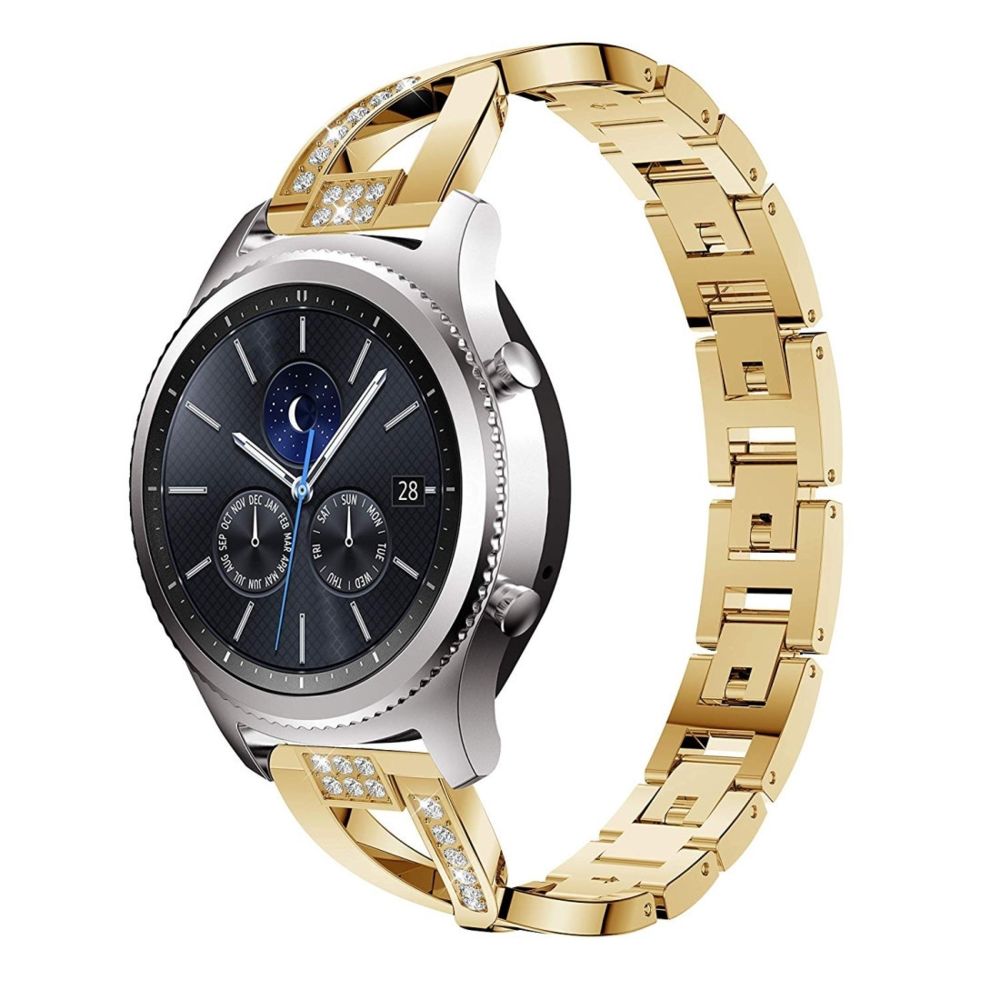 Wewoo - Bracelet pour montre connectée Samsung GearS3 / Ticwatch Pro / HUAWEI GT Universel 22mm Diamant Métal doré - Bracelet connecté