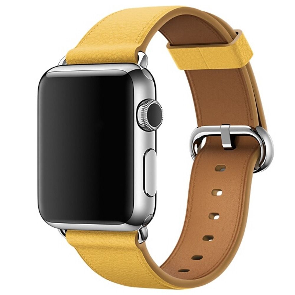 Wewoo - Bracelet en cuir avec bouton de montre classique pour Apple Watch séries 3 et 2 & 1 38 mm jaune - Accessoires montres connectées