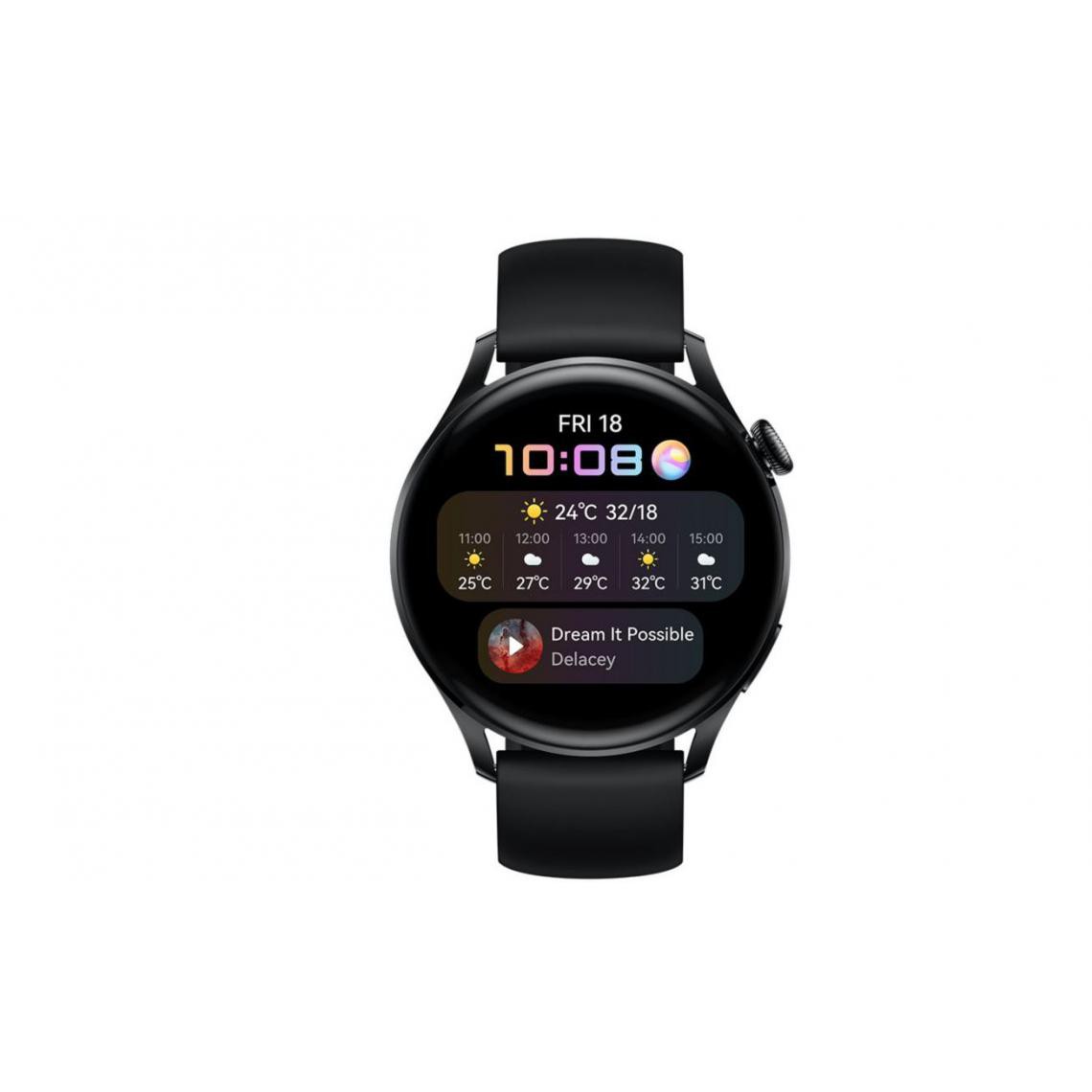 Huawei - Watch 3 Active - 4G - Bracelet Fluoroelastomère Noir - Montre connectée