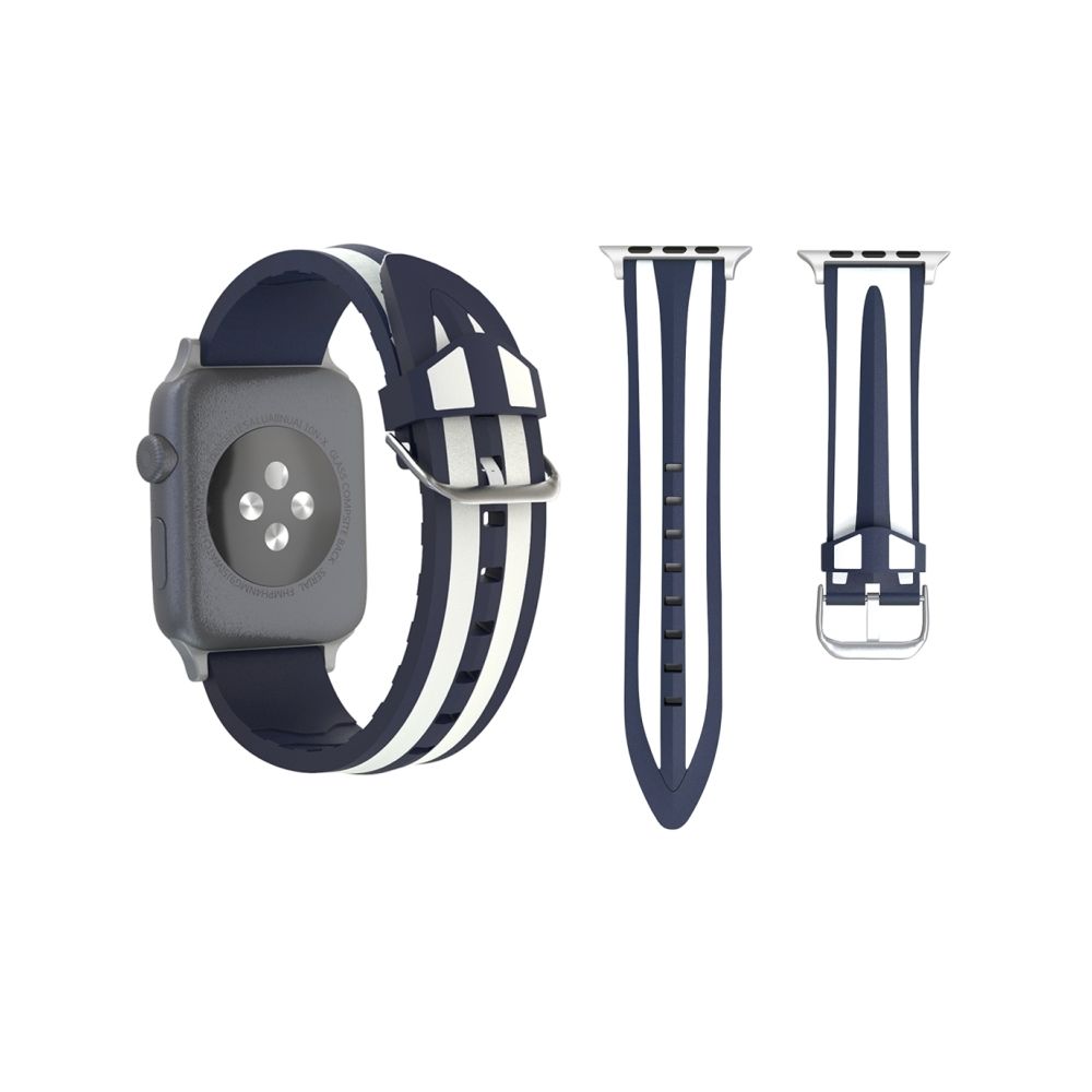 Wewoo - Bracelet bleu marine et blanc pour Apple Watch Series 3 & 2 & 1 de montre en silicone motif double bande de mode de 38 mm + - Accessoires Apple Watch