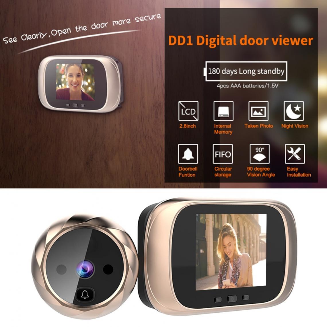 Universal - 2020 Nouveau 4,3 pouces Smart Cat Eye Smart Capteur Caméra Vidéo Batterie Détection de mouvement Vidéo Sonnette(Or) - Sonnette et visiophone connecté