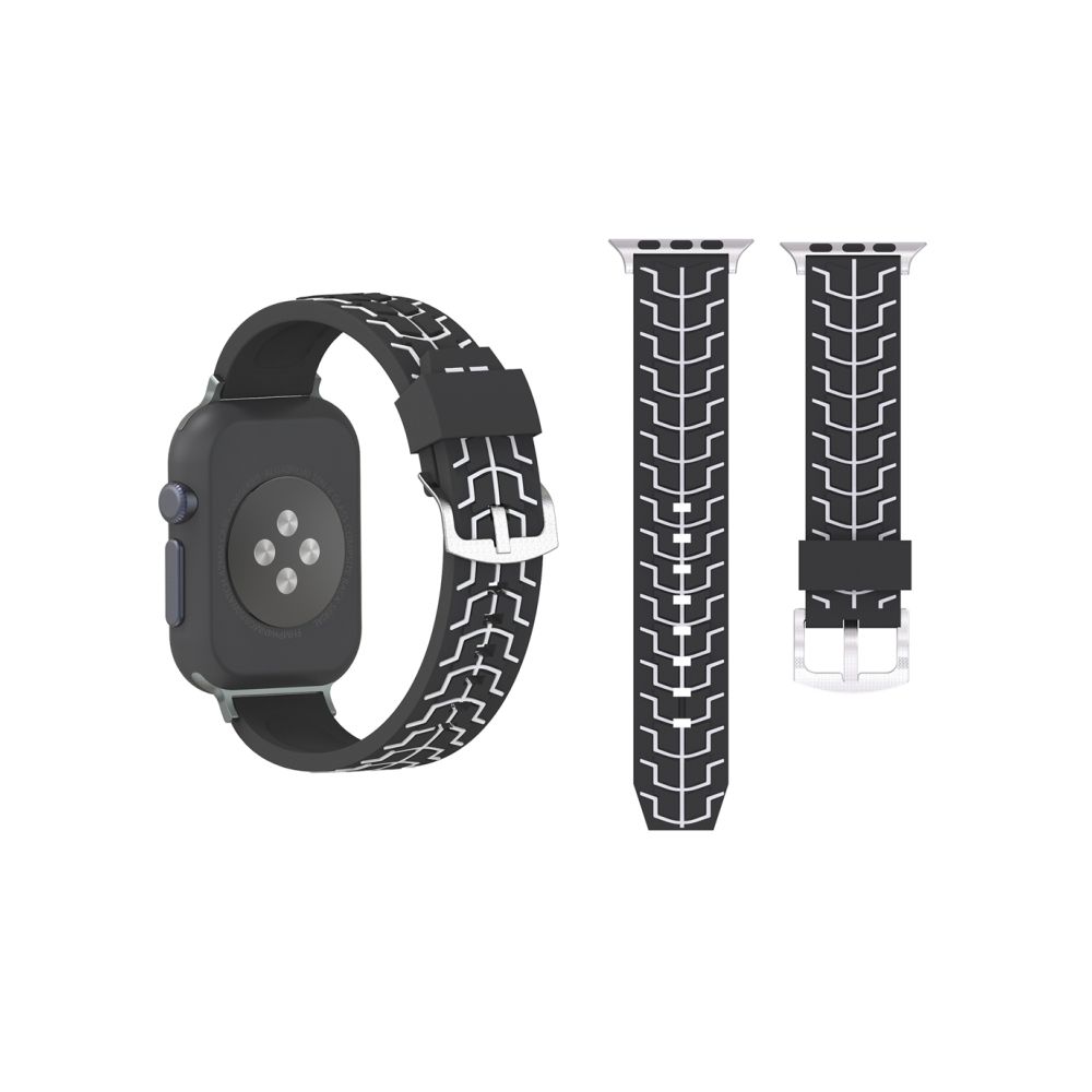 Wewoo - Bracelet noir et blanc pour Apple Watch Series 3 2 & 1 38mm Fashion Fishbone motif Silicone de montre + - Accessoires Apple Watch