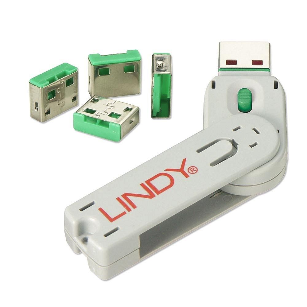 Lindy - CLÉ USB & 4 VERROUS USB, VERT LINDY 40451 - Alarme connectée