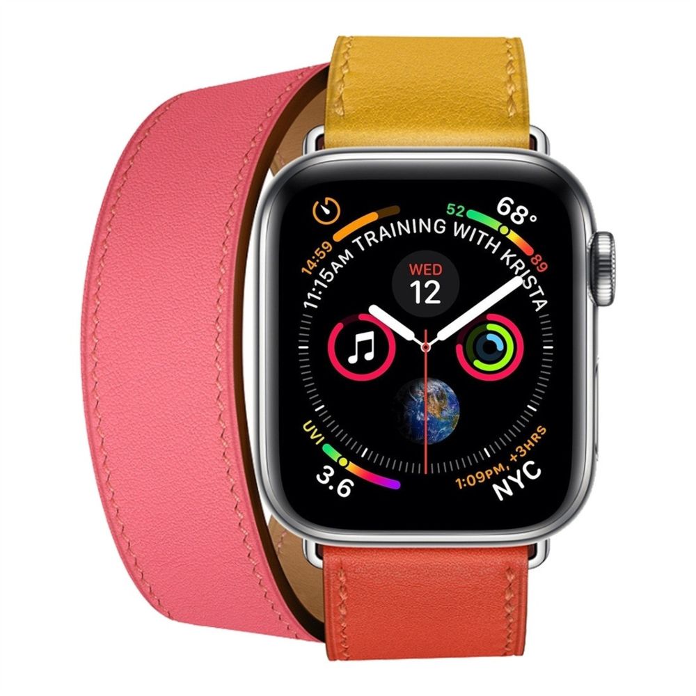 Wewoo - Bracelet de poignet en cuir bicolore à double boucle pour montre Apple Series 3 et 2 & 1 42 mmAmbre + Orange Rouge + Rose pâle - Accessoires montres connectées
