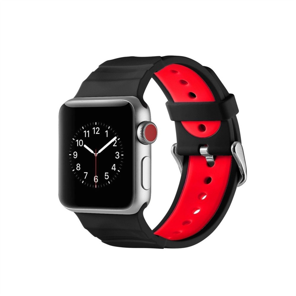 Wewoo - Bracelet de montre concavo en silicone concave pour Apple Watch séries 3 et 2 et 1 42 mm noir rouge - Accessoires montres connectées