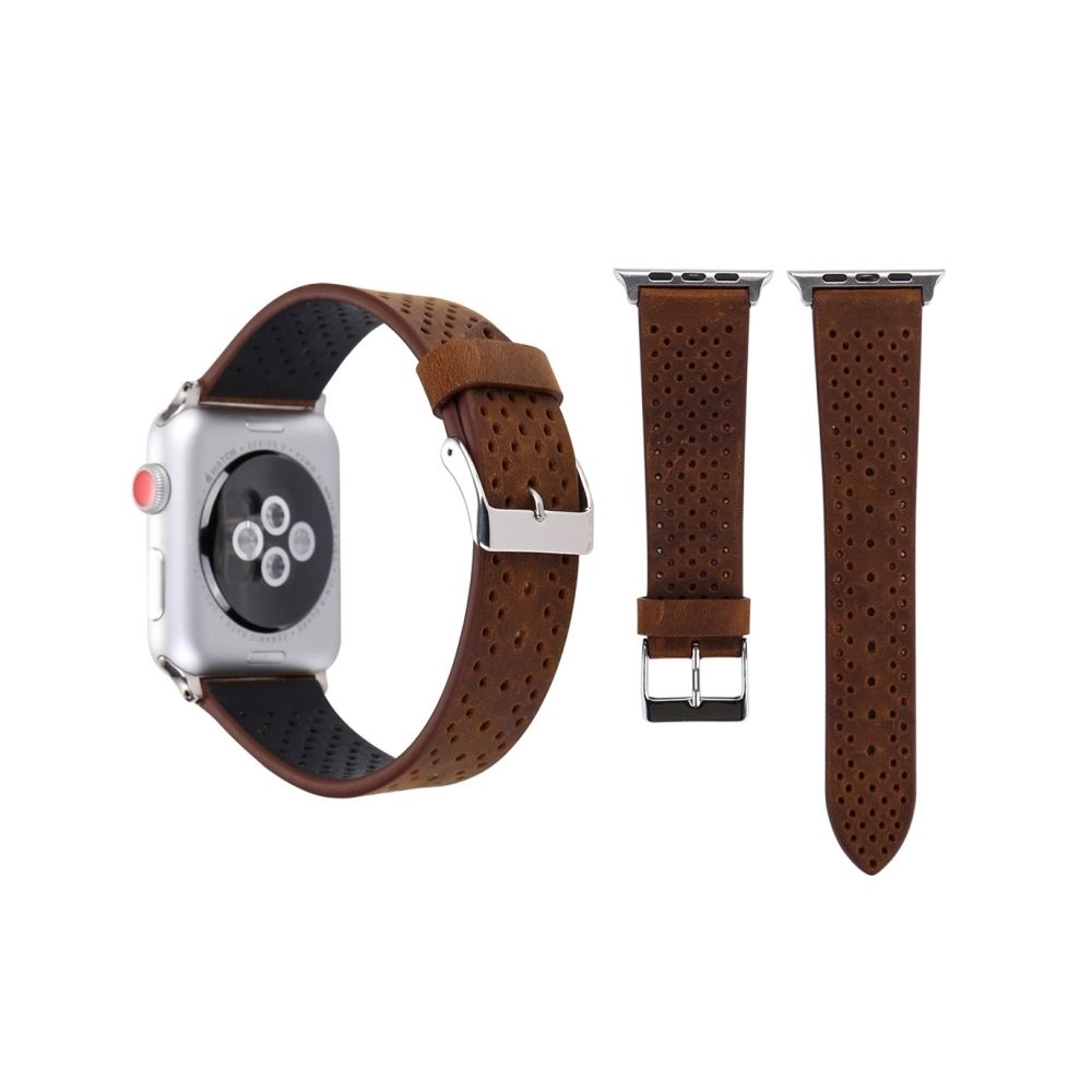 Wewoo - Bracelet brun pour Apple Watch Series 3 & 2 & 1 42mm simple mode en cuir véritable motif de trou - Accessoires Apple Watch