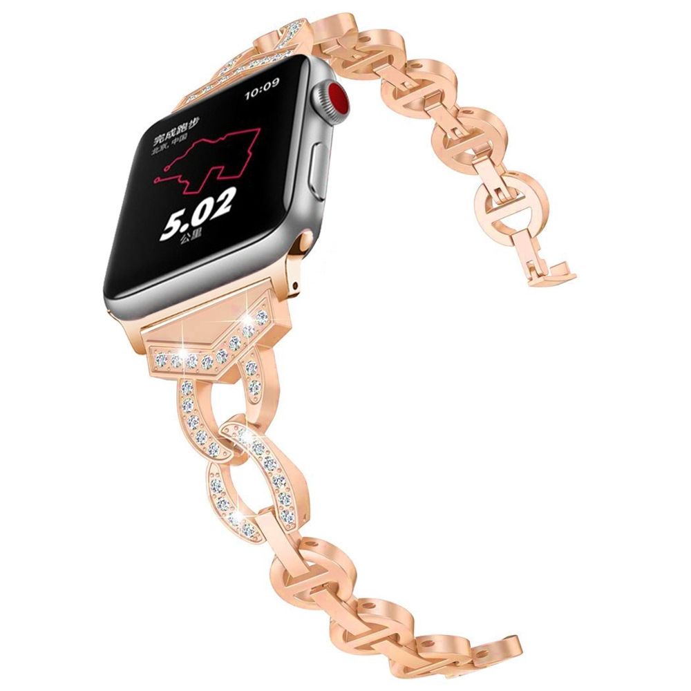 Wewoo - Bracelet de montre VO en forme de 8 acier inoxydable massif serti de diamants pour Apple Watch séries 3 et 2 et 1 de 38 mm or rose - Accessoires montres connectées