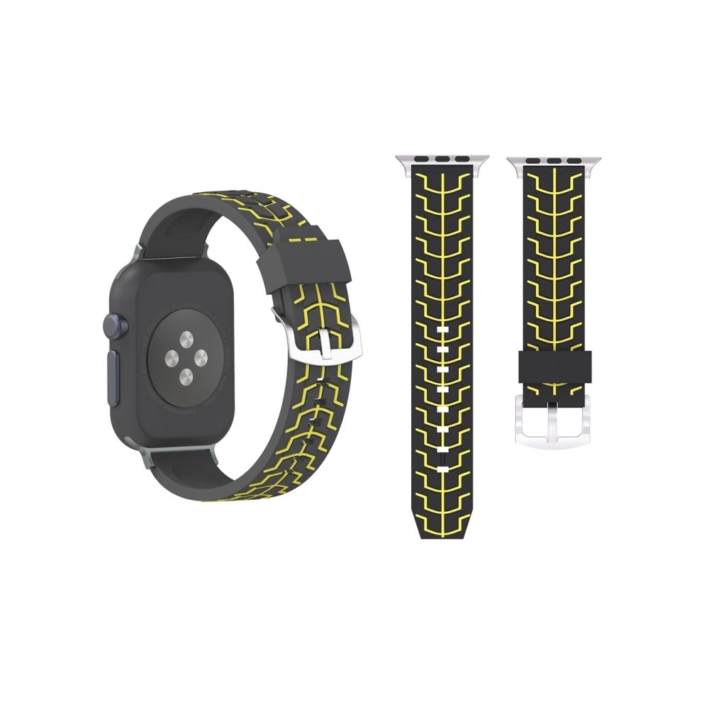 Wewoo - Bracelet noir et jaune pour Apple Watch Series 3 & 2 & 1 42mm Fashion Fishbone Motif Silicone de montre + - Accessoires Apple Watch