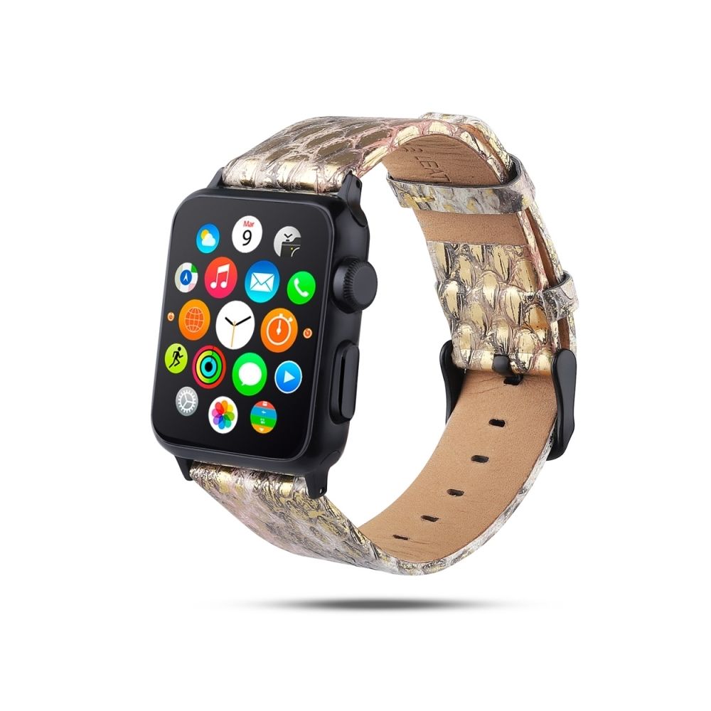Wewoo - Bracelet en cuir pleine fleur avec texture de la peau de serpent pour Apple Watch série 4 40 mm et série 3 et 2 et 1 38 mm or - Accessoires Apple Watch