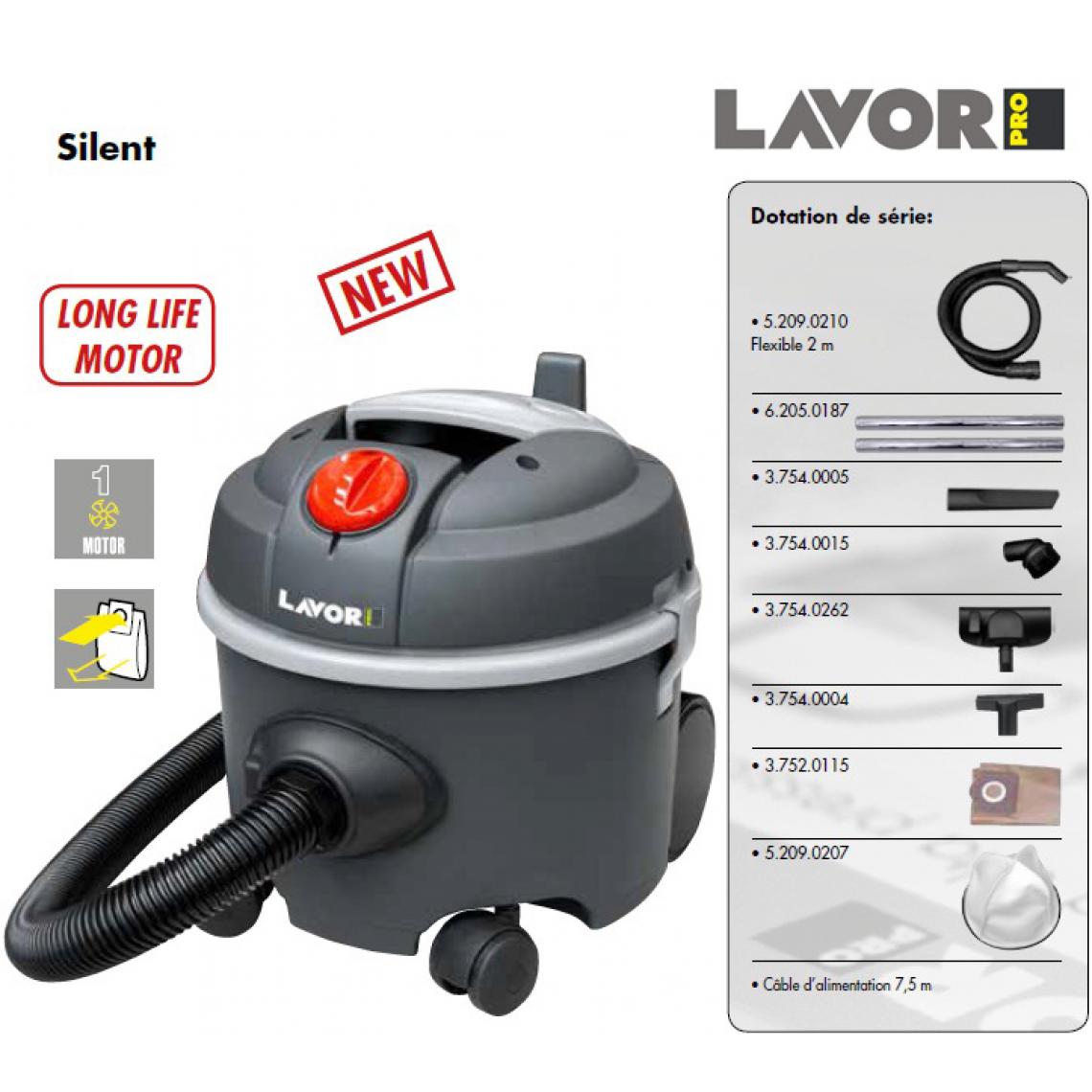 Lavor - Lavor Pro - Aspirateur poussières Silencieux 800W 12L 44l/s 24 kPa - SILENT - Aspirateur à main