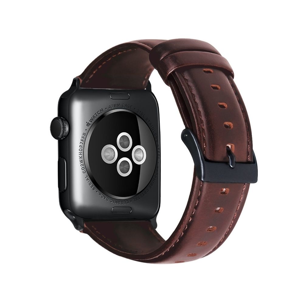 Wewoo - Pour Apple Watch séries 5 et 4 44 mm / 3 et 2 et 1 42 mm Bracelet de montre en cuir véritable effet ciré Rouge brun - Accessoires Apple Watch