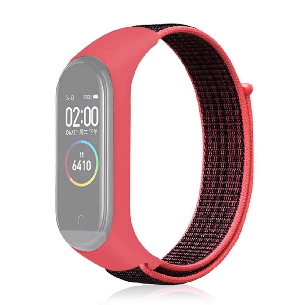 Wewoo - Bracelet pour montre connectée Smartwatch en tissé nylon Xiaomi Mi Band 3/4 rouge noir - Bracelet connecté