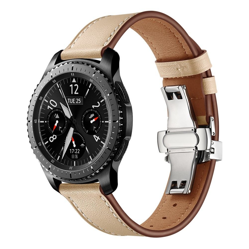 marque generique - Bracelet en cuir véritable argent/beige pour votre Samsung Gear S3 Classic/Gear S3 Frontier - Accessoires bracelet connecté