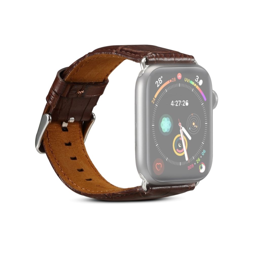 Wewoo - Denior Crocodile Grain Watch Bracelet en cuir de vachette pour Apple Series 5 et 4 44 mm / 3 et 2 et 1 42 mm marron - Accessoires Apple Watch
