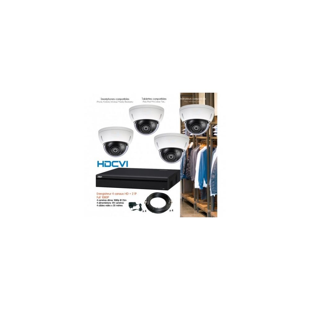 Dahua - Kit HD de vidéo surveillance avec 4 dômes 1080P Capacité du disque dur - Aucun disque dur - Caméra de surveillance connectée