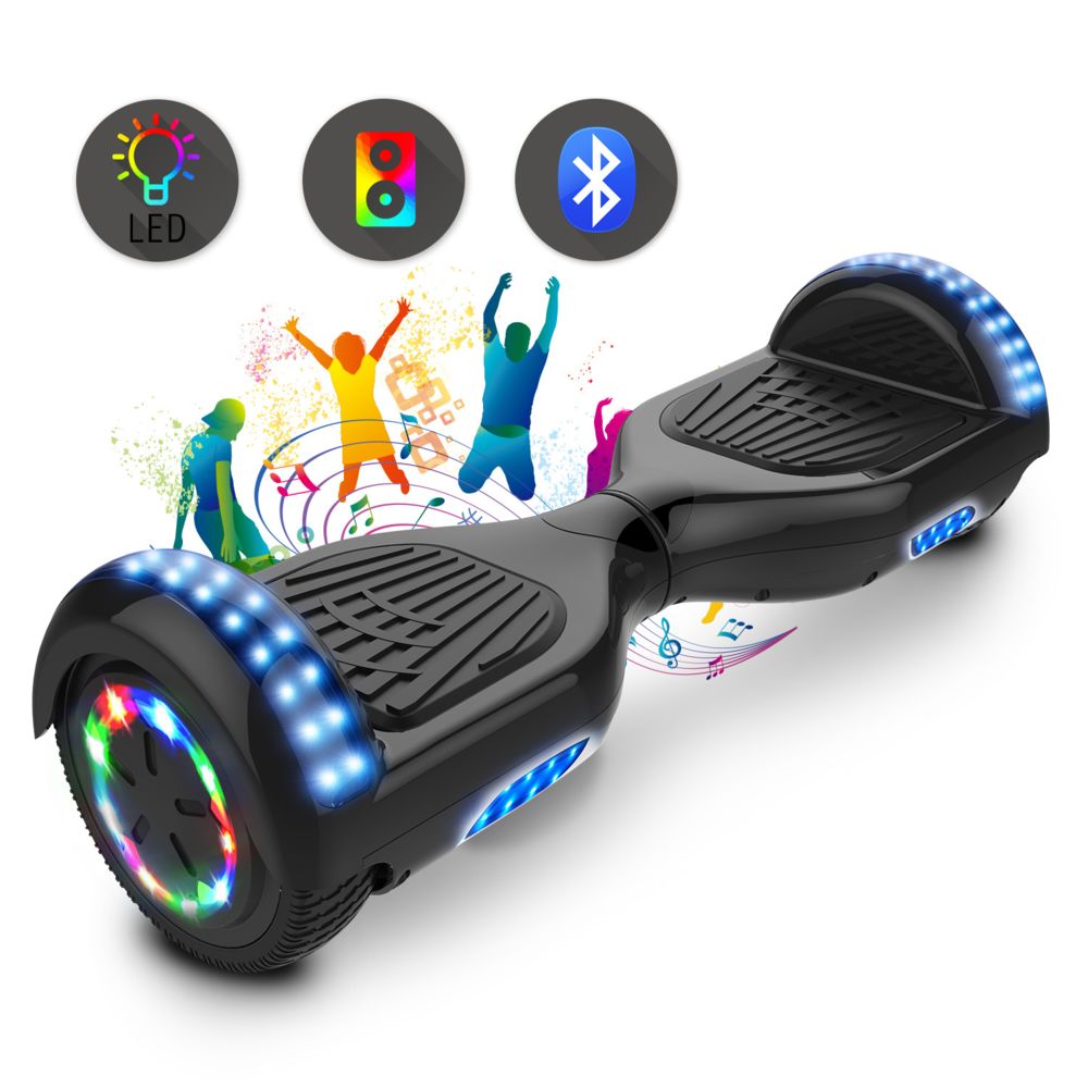Cool And Fun - Cool&Fun Hoverboard 6.5 Pouces Certifié, avec Bluetooth et Pneu à LED de couleur, Gyropode Scooter Overboard, Noir Classique - Gyropode