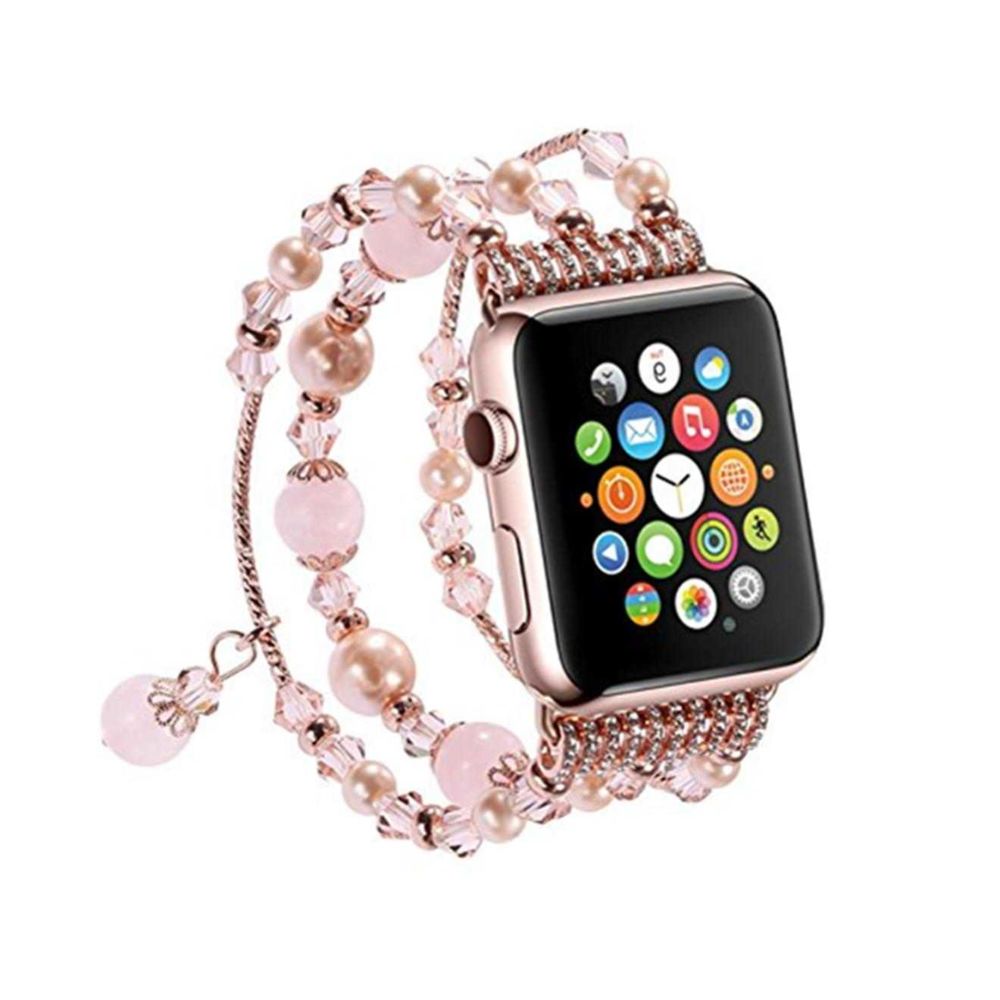 marque generique - YP Select Bracelet de montre, remplacement de bracelet en pierre naturelle en fausse perle pour Apple Watch Series 3/2/1 rose 42mm - Bracelet connecté