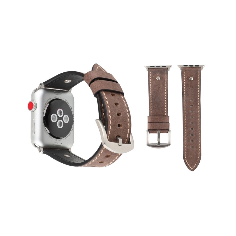 Wewoo - Bracelet en cuir véritable de Crowe Star gaufrage pour bracelet en cuir pour Apple Watch séries 3 et 2 et 1 42 mm (Kaki) - Accessoires Apple Watch
